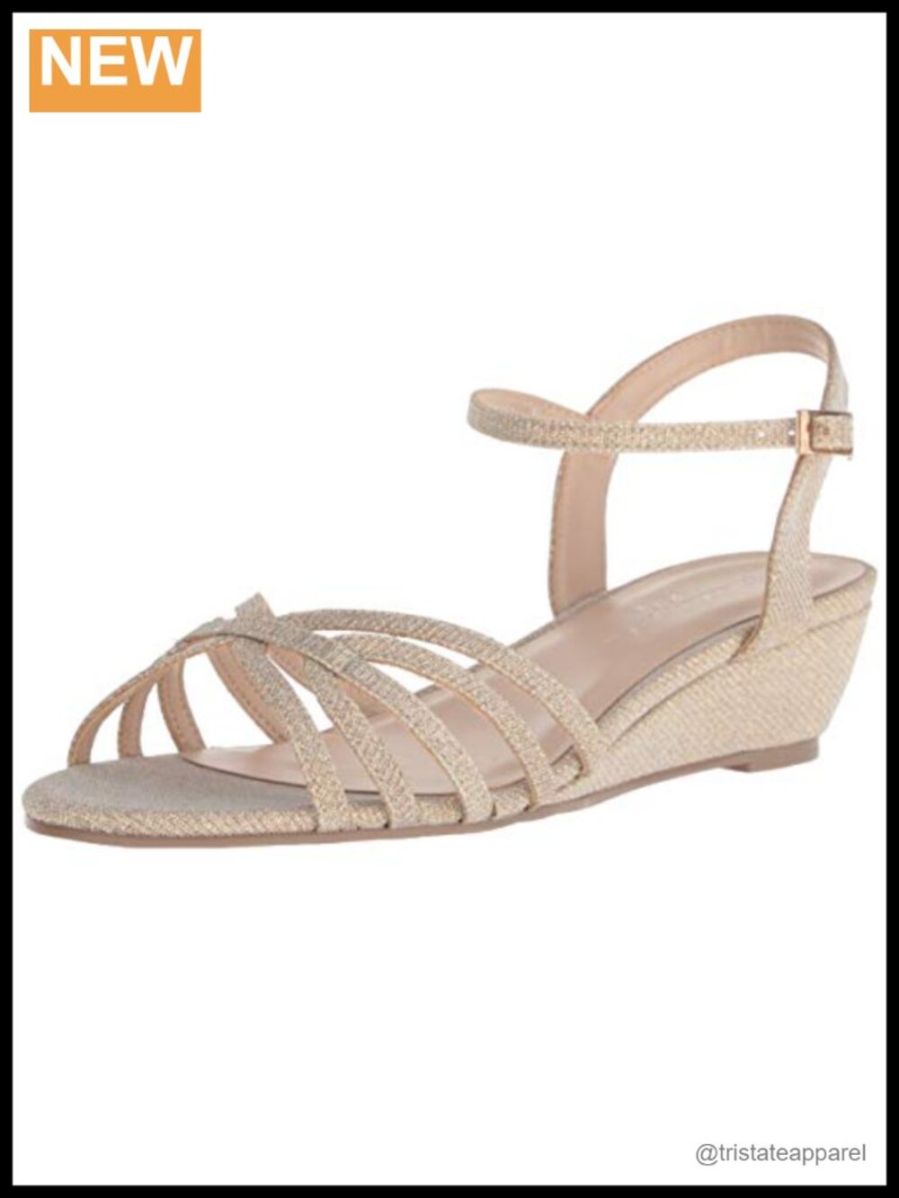 Women's Strappy Slingback Wedge Sandal with Glitter Rhinestone Embellishments